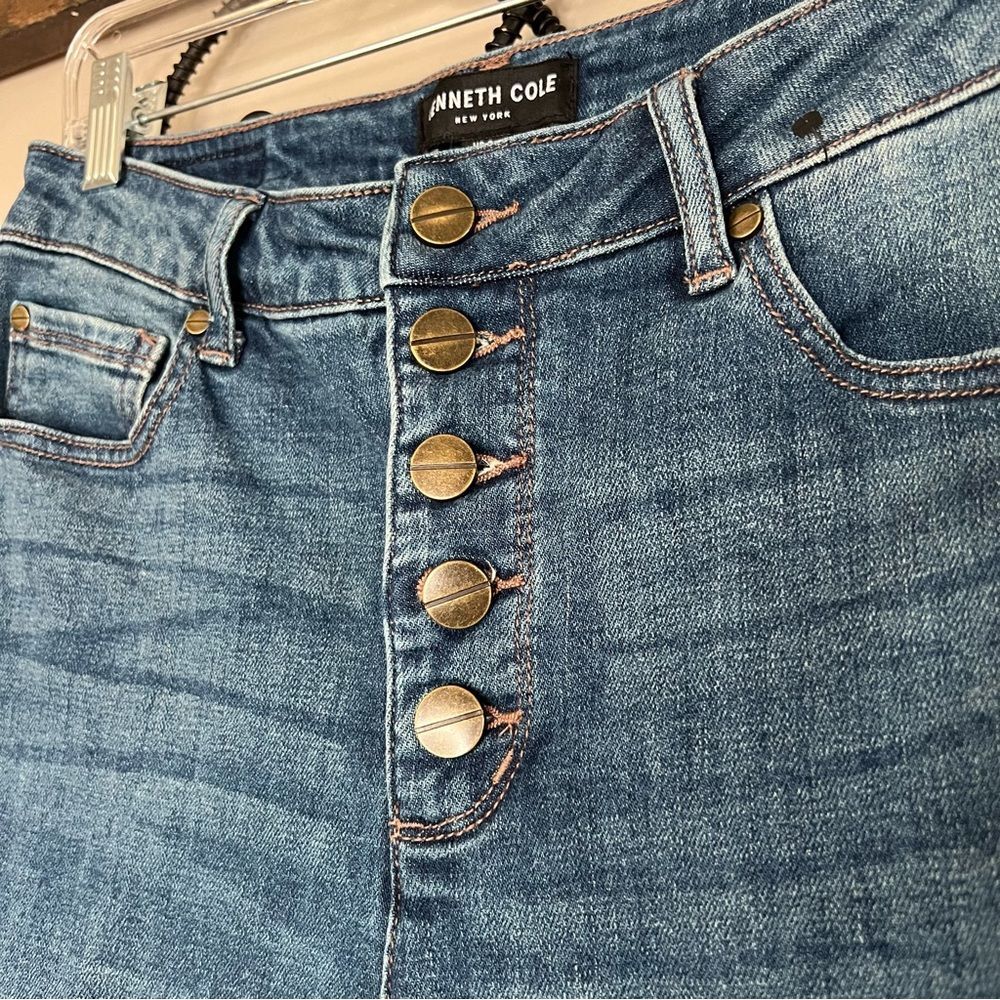 Kenneth Cole NY Ankle Exposed Button Fly Raw Hem Straight Leg Stretch Jeans SZ 6 - Picture 5 of 14